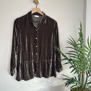 J. Jill Brown Velvet Button Down Shirt